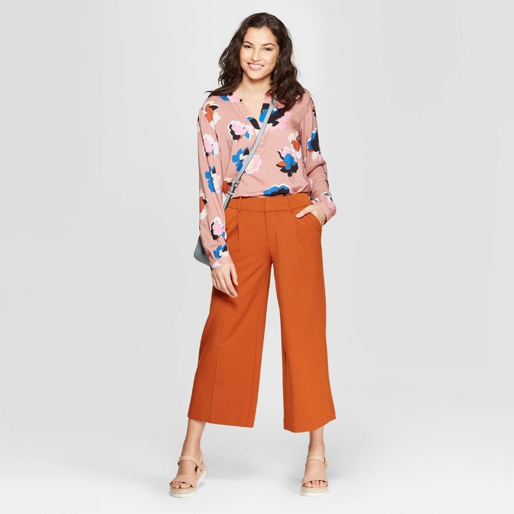 NEW Burnt Orange Wide-Leg Crop Fashion Pants 16 B3 - Picture 7 of 8